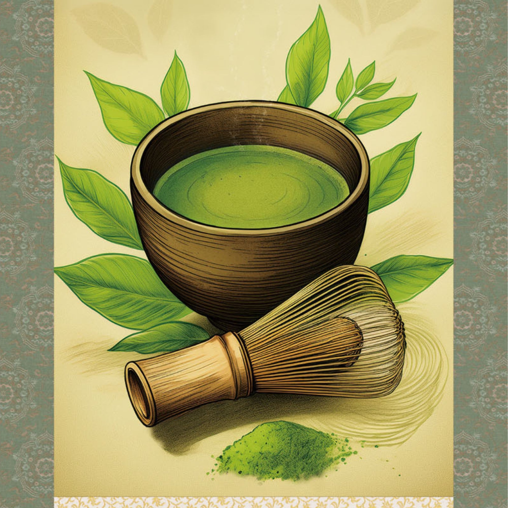 Kakemono mural japonais Matcha – Fouet à matcha et cérémonie du thé
