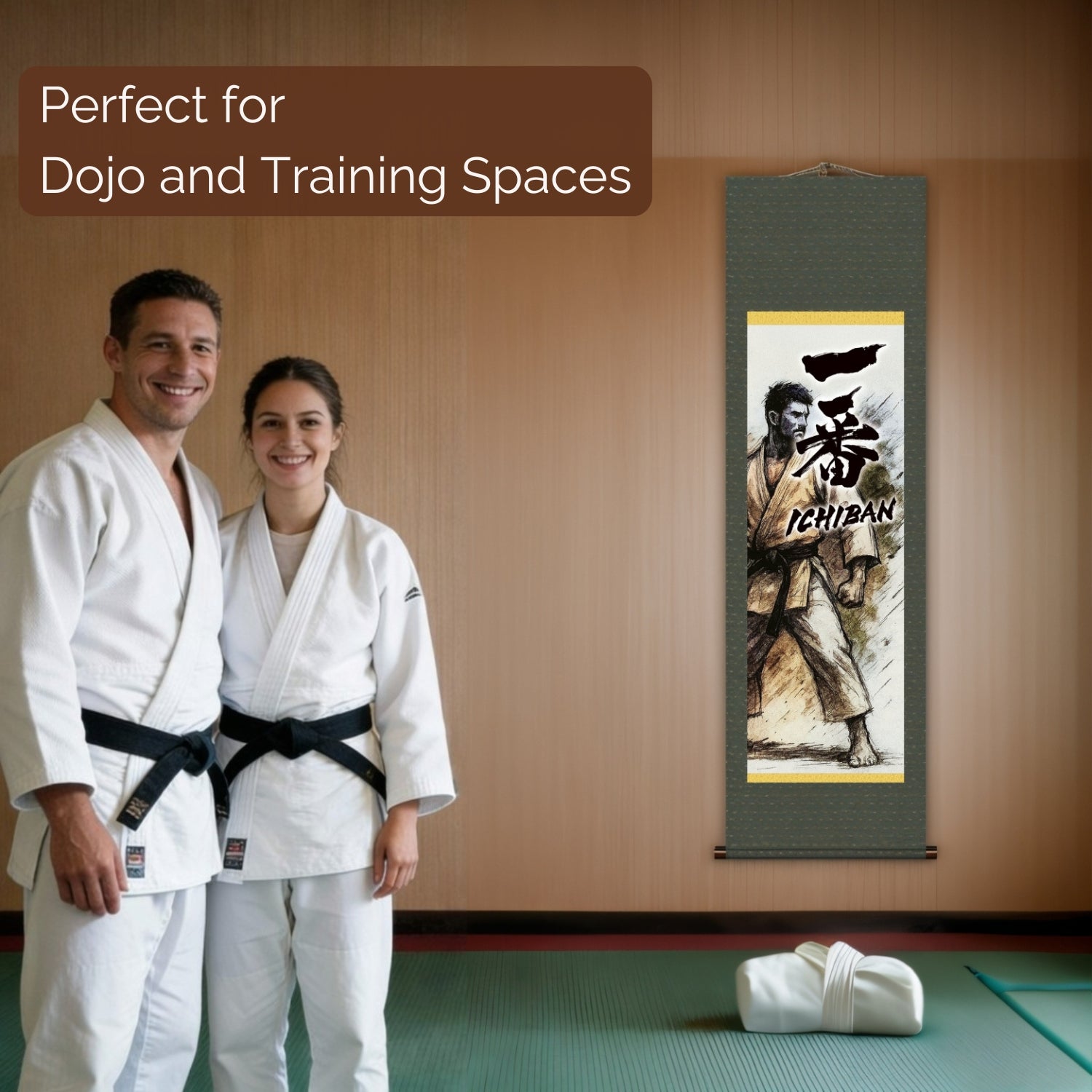 Japanese Martial Arts Ichiban Kakemono Wall Scroll – Black Belt Illustration